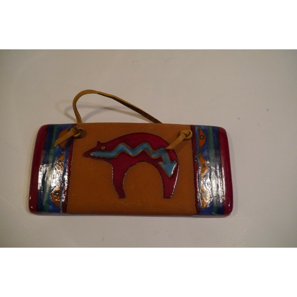 Bear Fetish w/ lifeline Folk Art Wall Tile Tecate Mexico 7-3/4" X 3-1/2"